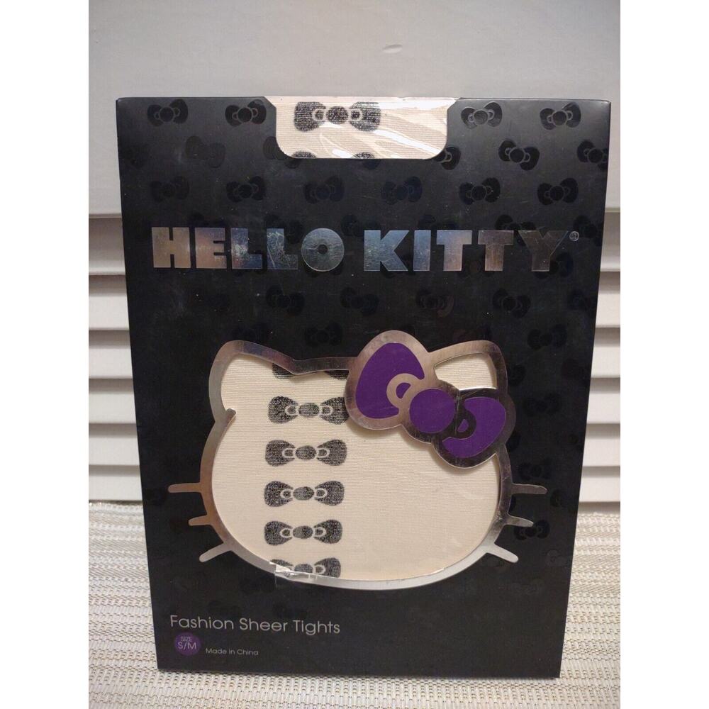 Hello Kitty Sexy White Fashion Sheer Bowtie Design Tights Women's size S/M New